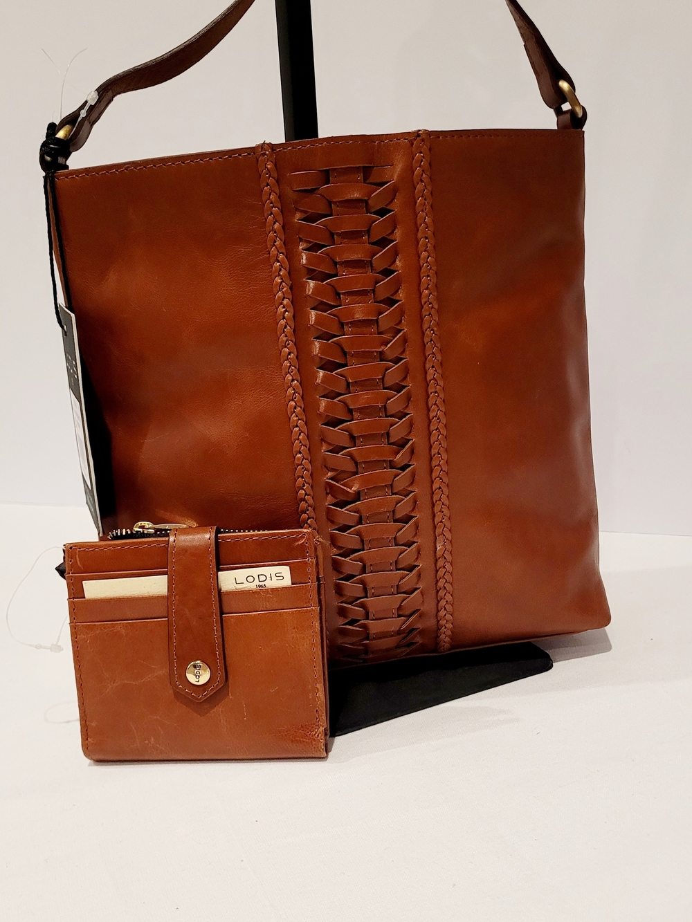 LODIS Cognac Crossbody Leather Bag with Matching Wallet